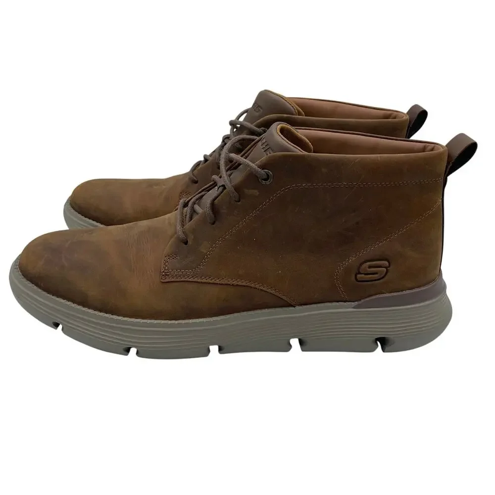 Skechers Leather Chukka Boot Dark Brown Classic Fit Garza Fontaine Mens 13